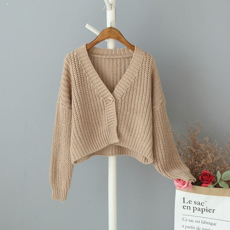 Damen Grober Strickcardigan mit V-Ausschnitt und Knopfdetail Drune