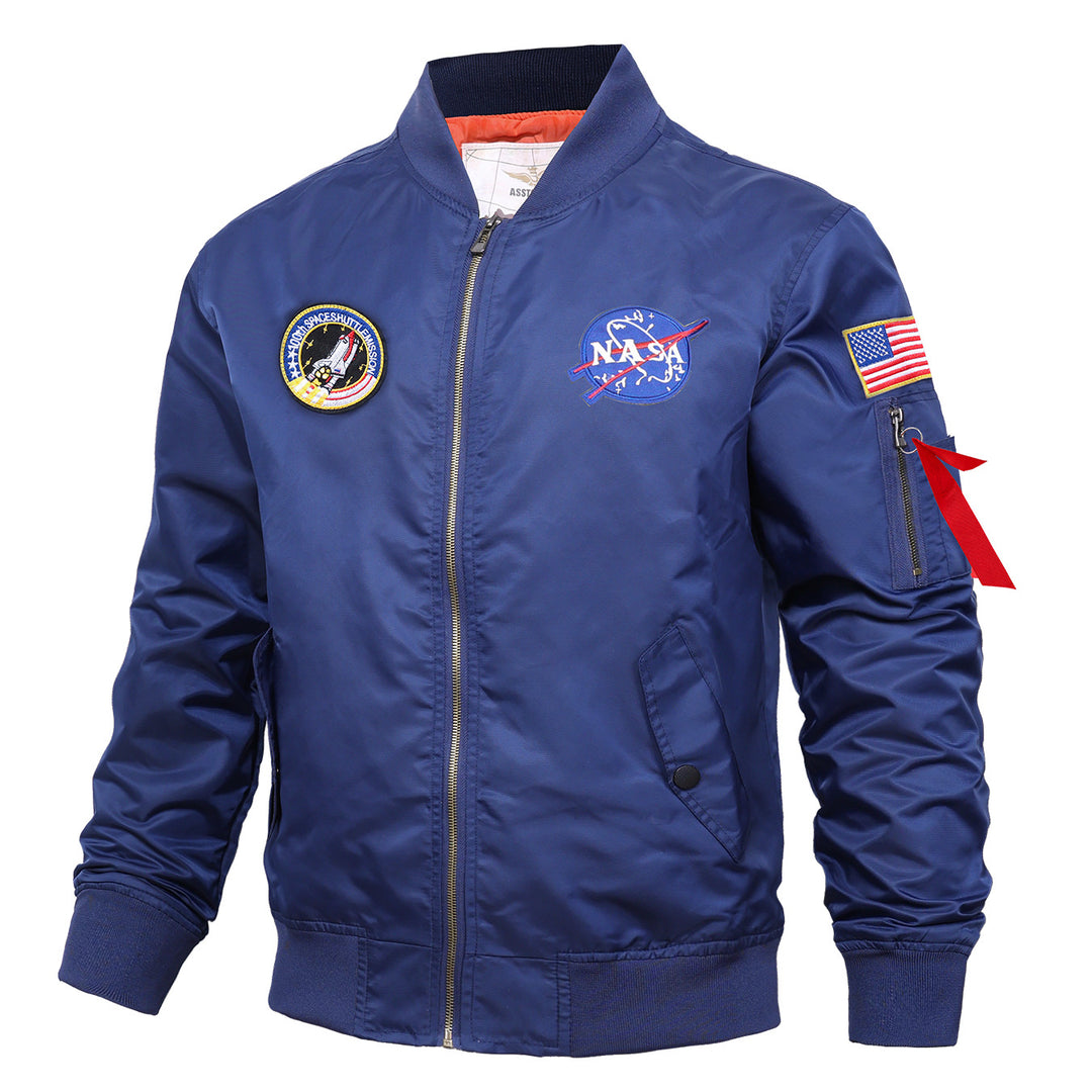 Männermode mit  besticktem Patch Flug-Bomberjacke mit kontrastierender Innenfutter und Utility-Ärmeltasche Drune
