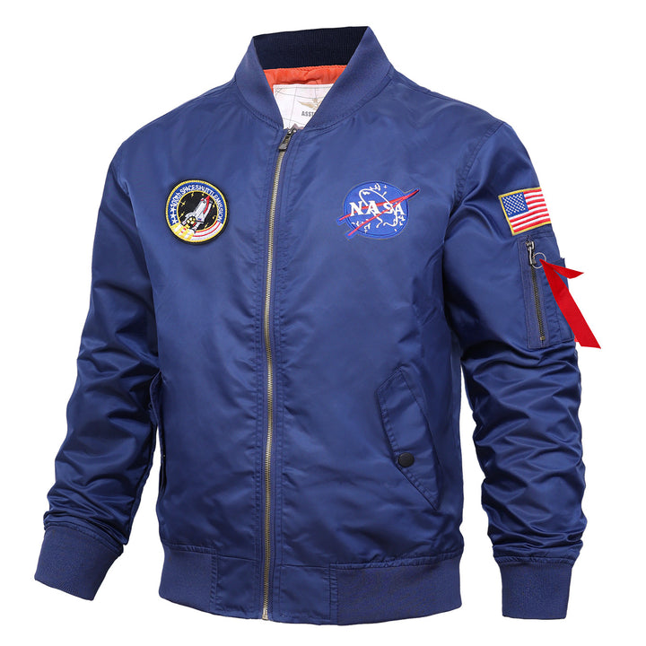 Männermode mit  besticktem Patch Flug-Bomberjacke mit kontrastierender Innenfutter und Utility-Ärmeltasche Drune