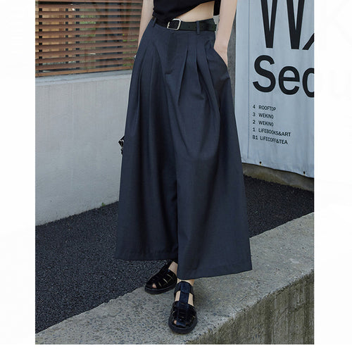 Damen Weite plissierte Culotte-Hose mit hoher Taille, Bundfalten & Eingrifftaschen Drune