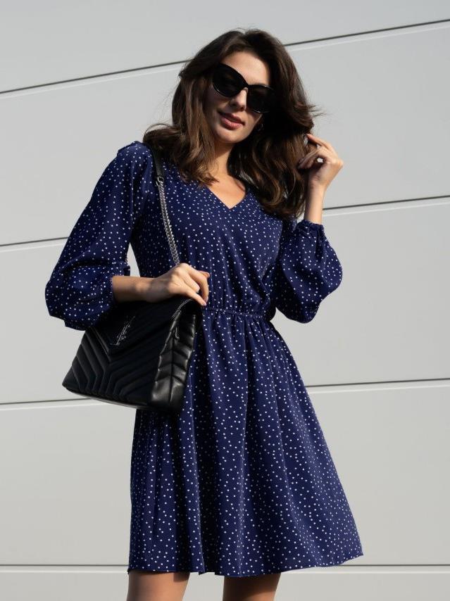 Damen Freizeitkleid mit V-Ausschnitt und Puffärmeln Drune