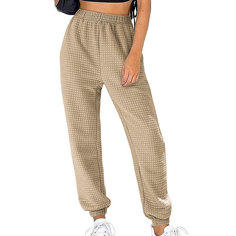 Damen Waffelstrick-Jogginghose mit hoher Taille und elastischen Bündchen Drune