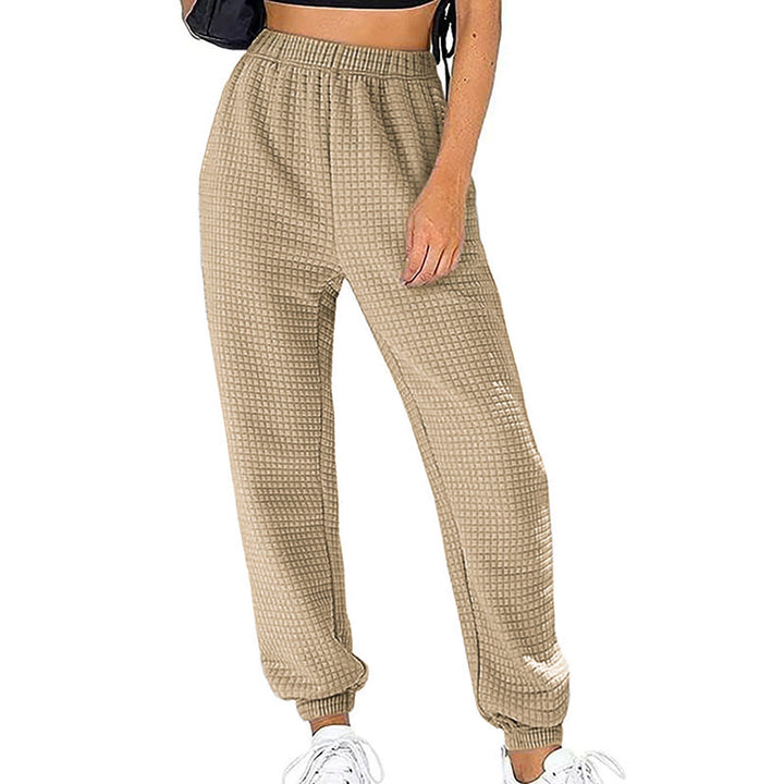 Damen Waffelstrick-Jogginghose mit hoher Taille und elastischen Bündchen Drune