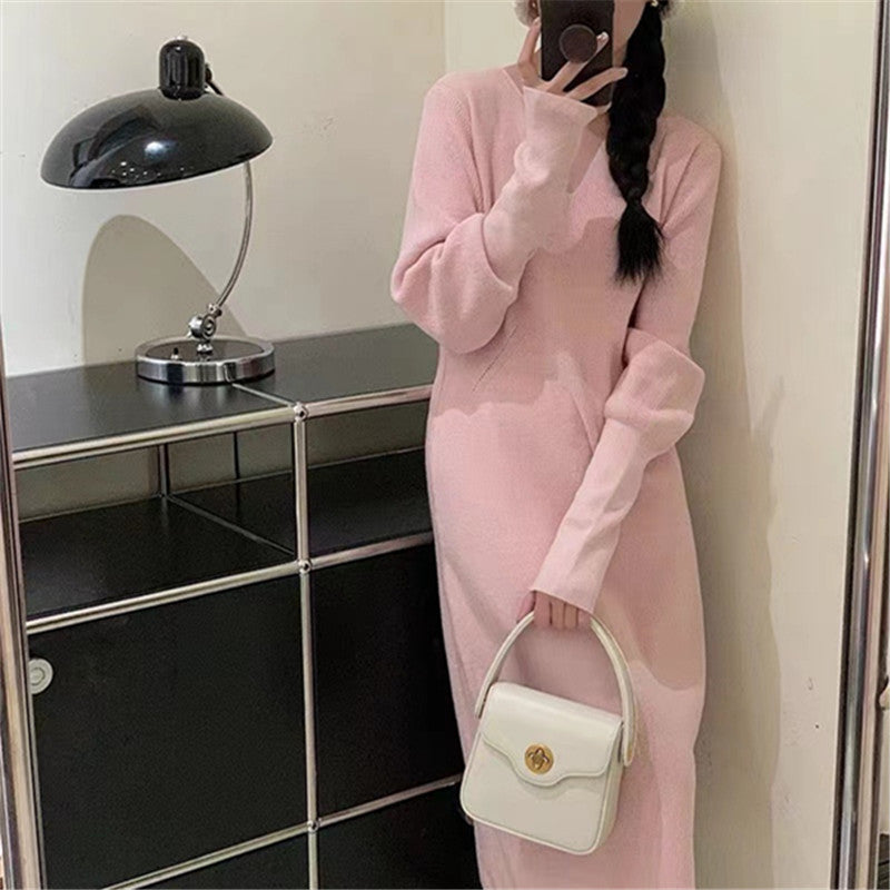 Damen Strickkleid mit tiefem V-Ausschnitt und komfortablem Schnitt Drune