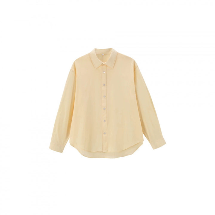 Damen Lockeres Oversize-Blusenhemd mit Kentkragen, durchgehender Knopfleiste und abgerundetem Saum Drune