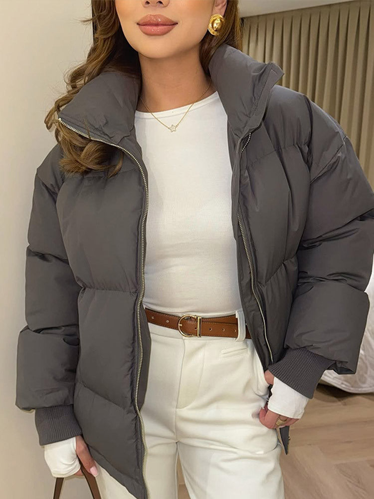 Damen Kurze taillierte Pufferjacke mit Rippbündchen und hohem Stehkragen Drune