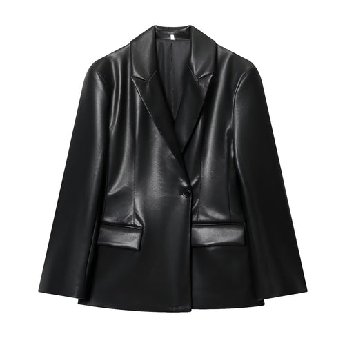 Damen 20+ eleganter veganer Lederblazer mit taillierten Abnähern und Pattentaschen Drune