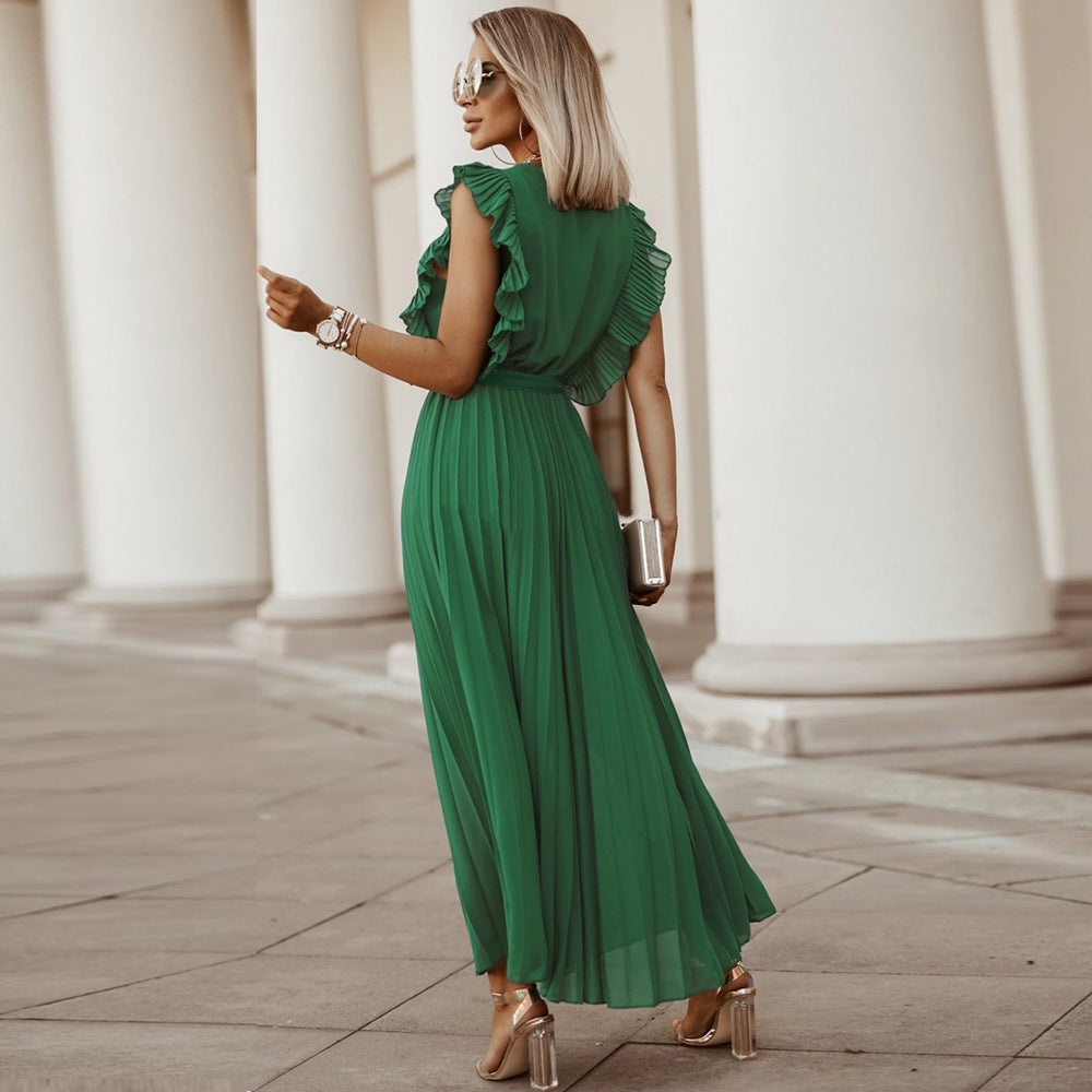 Damen Plissee Maxikleid mit Wickeloptik und taillierbarem Gürtel Drune
