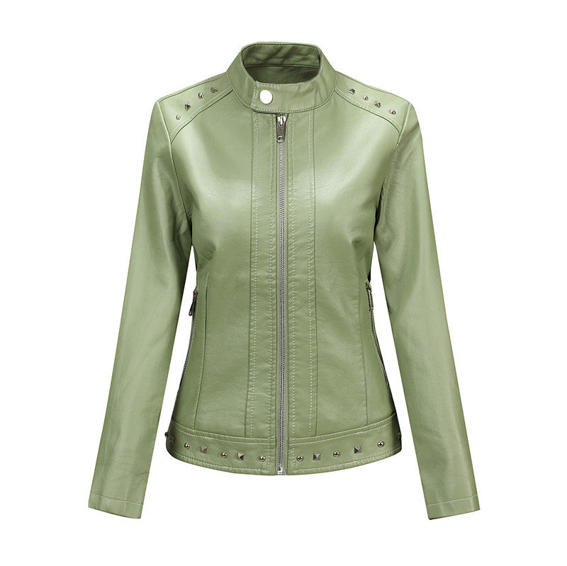 Damen Bikerjacke aus Lederimitat mit Nietenverzierung und tailliertem Schnitt Drune