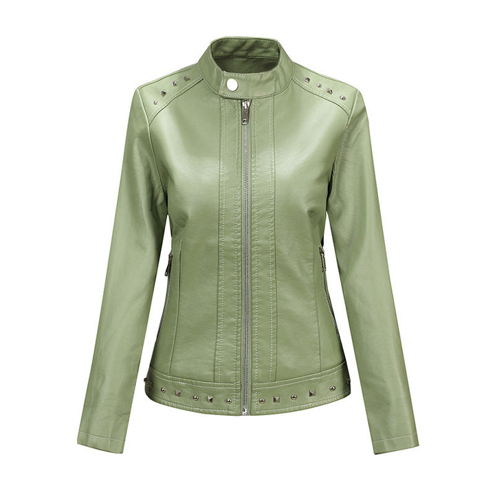 Damen Bikerjacke aus Lederimitat mit Nietenverzierung und tailliertem Schnitt Drune