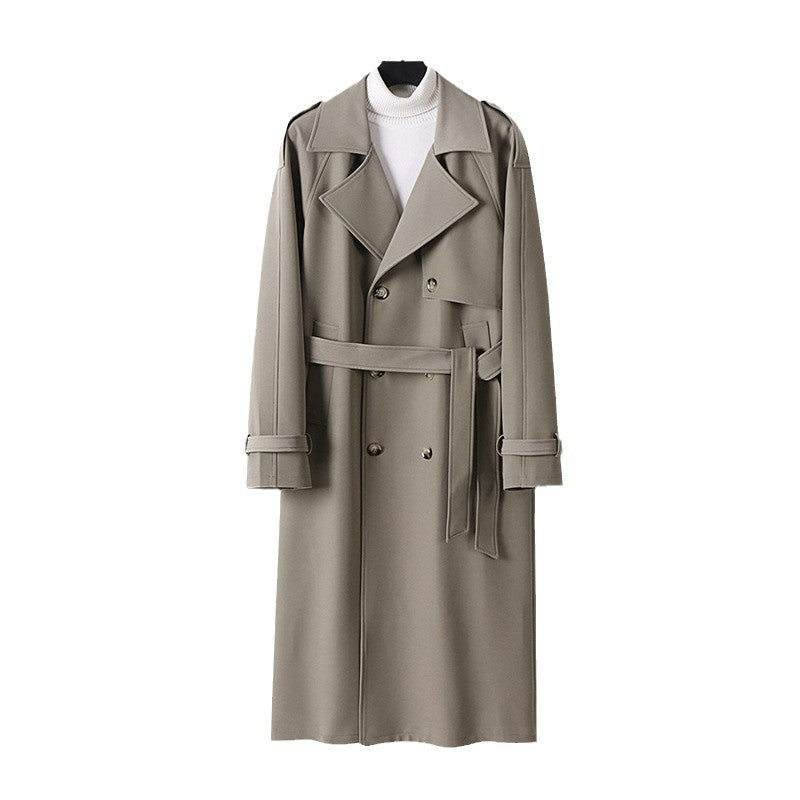 Damen Zweireihiger Oversized Trenchcoat mit weitem Schalkragen und Bindegürtel Drune