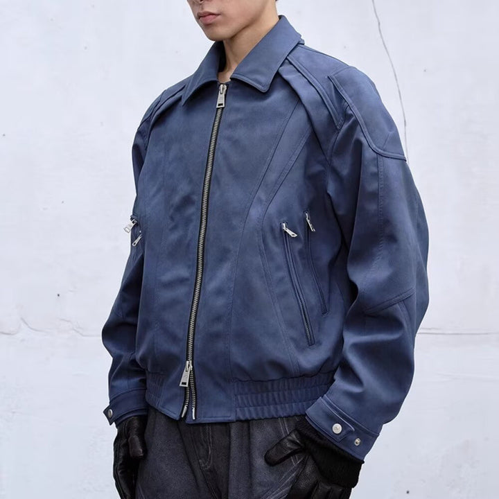 Herren Kurzjacke aus Veloursleder-Optik mit Reißverschluss und elastischem Saum Drune