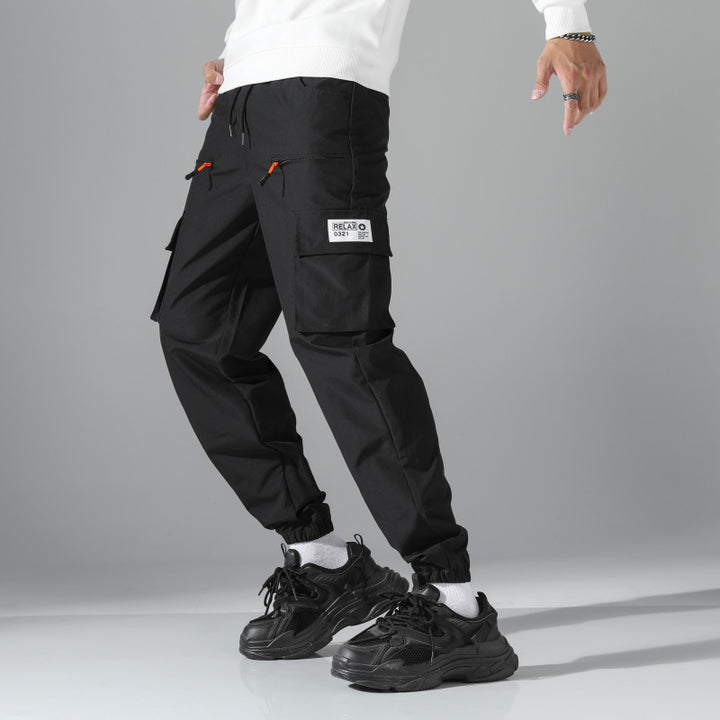 Herren Utility-Cargohose im Joggerstil mit elastischem Bund, Multifachtaschen & Reißverschlusstaschen Drune