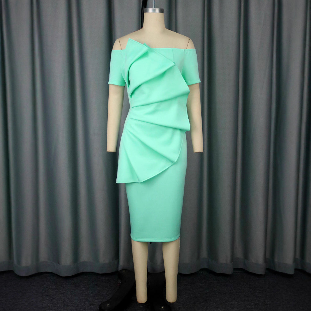Damen figurbetontes Cocktailkleid mit asymmetrischem Rüschendesign Drune