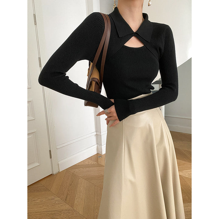 Damen modisches Langarmshirt mit raffiniertem Ausschnitt Drune