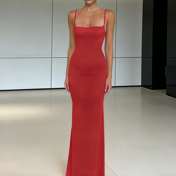 Damen Formschmeichelndes Maxikleid mit schmalen Trägern und elastischem Stoff Drune