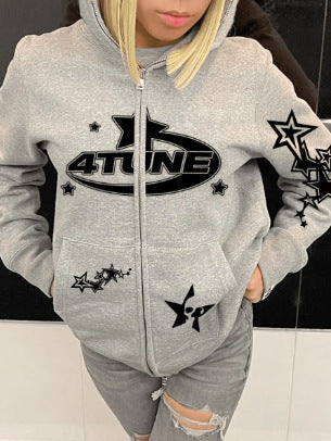 Damen Kapuzenjacke mit auffälligem Sternenprint und Reißverschluss Drune