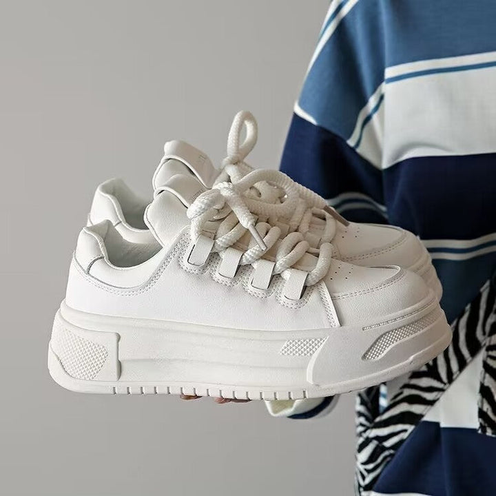 Damen modische Sneakers mit durchgehendem Plateau und elastischen Schnürsenkeln Drune