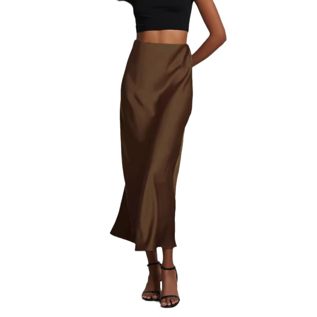 Damen Satin-Midirock mit hoher Taille und Bias-Cut Drune