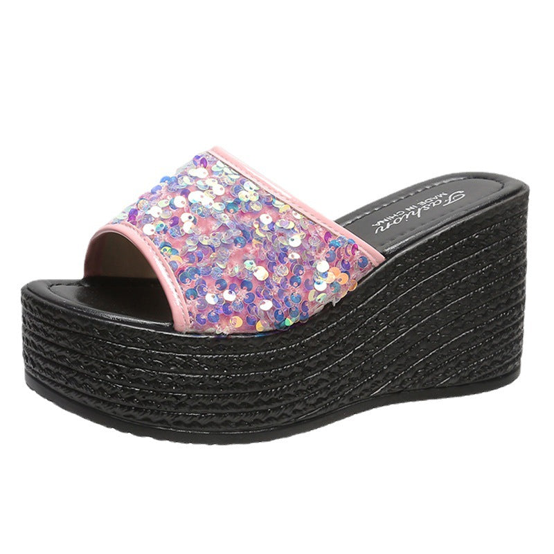 Damen Glitzernde Plateau-Sandalen mit offener Zehenpartie und hohem Absatz Drune