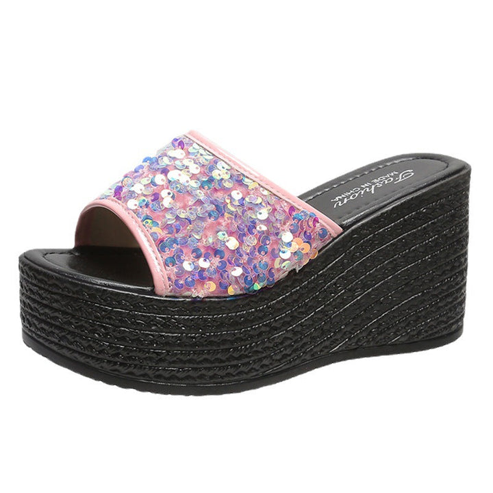 Damen Glitzernde Plateau-Sandalen mit offener Zehenpartie und hohem Absatz Drune