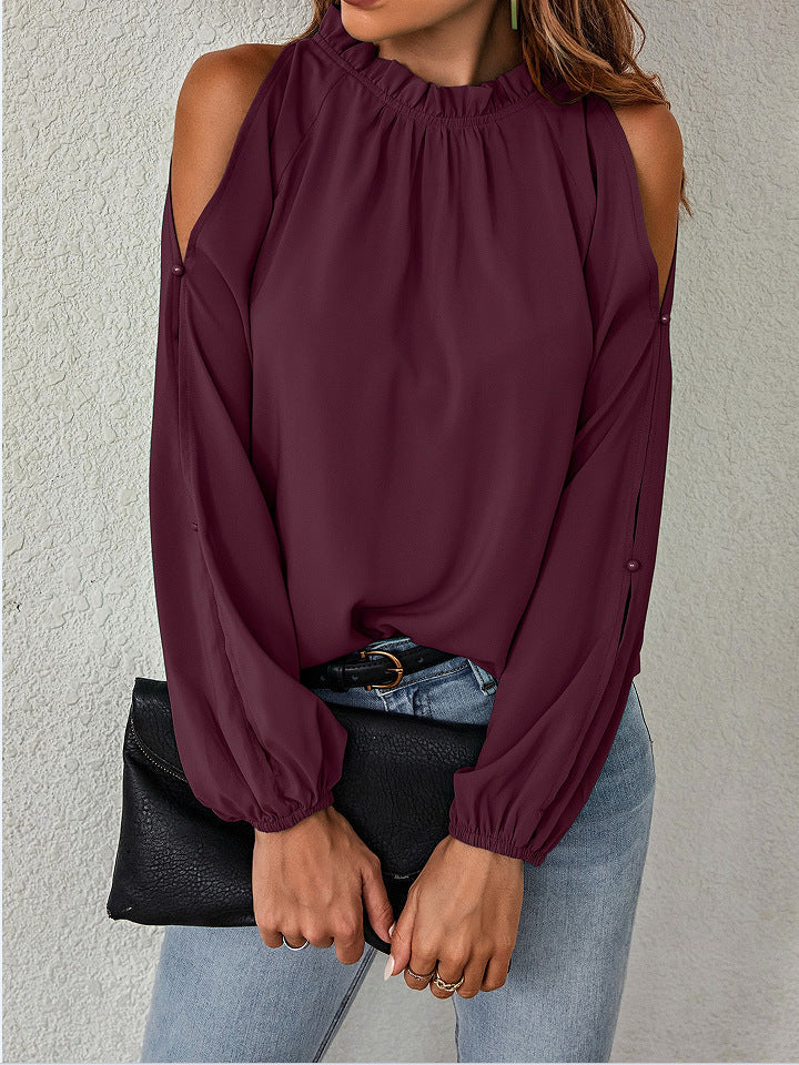 Damen trendige Bluse mit schulterfreier Gestaltung und Puffärmeln Drune