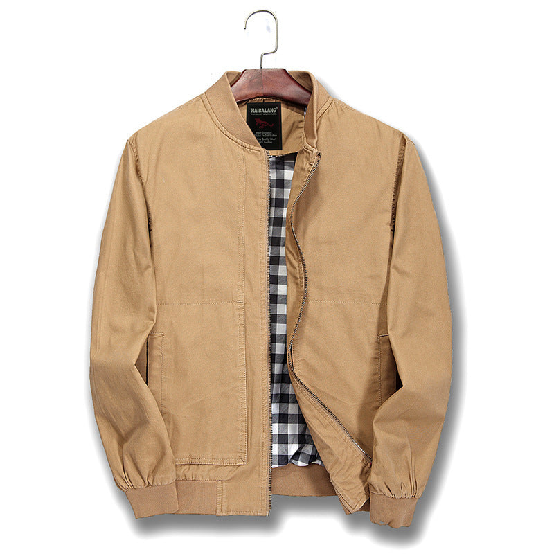Herren Leichte Canvas‑Bomberjacke mit kariertem Innenfutter und elastischen Bündchen Drune