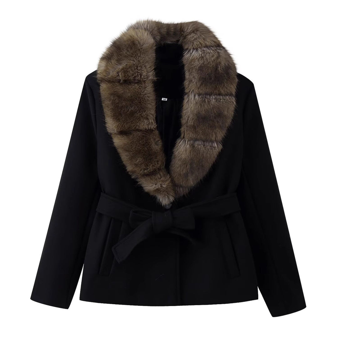 Damen Kurzer Wollmix-Mantel mit abnehmbarem Faux-Fur-Schalkragen und Taillengürtel Drune