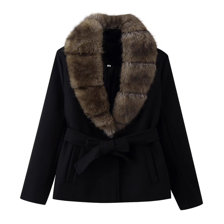 Damen Kurzer Wollmix-Mantel mit abnehmbarem Faux-Fur-Schalkragen und Taillengürtel Drune