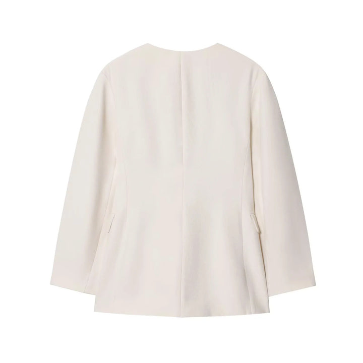 Damen nan taillierte Blazerjacke mit Rundhalsausschnitt, verdeckter Knopfleiste und Pattentaschen Drune