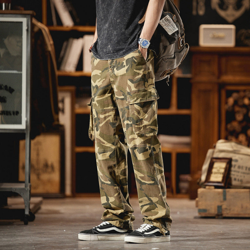 Herren Relaxed-Fit Camouflage-Cargohose mit seitlichen Klappentaschen und Kordelabschlüssen Drune