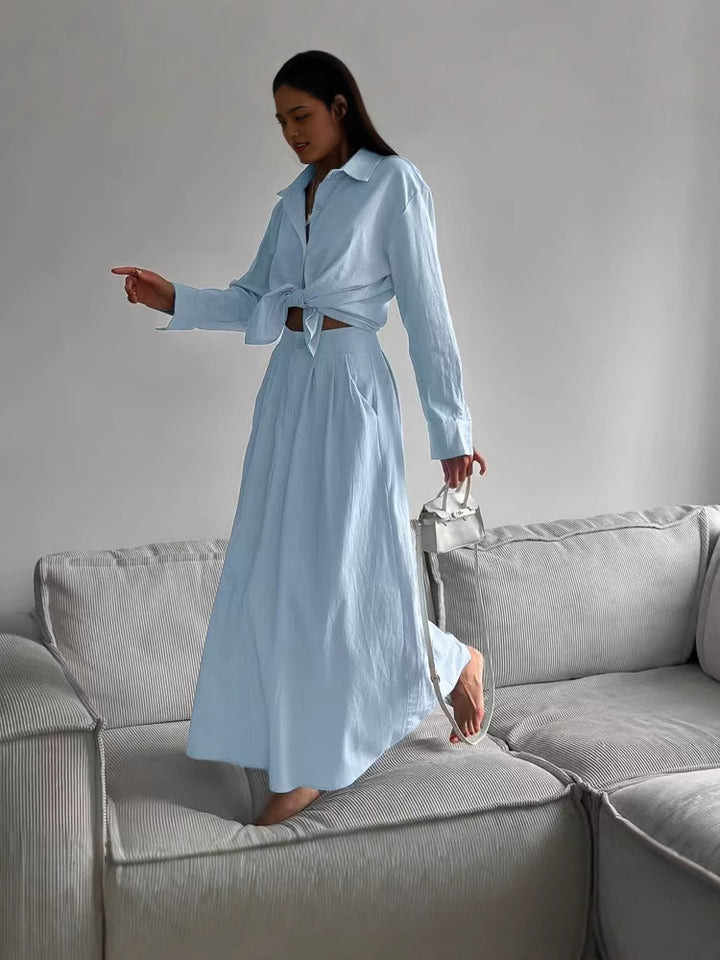 Damen lässiges Maxikleid mit Knopfverschluss und modischem Shirtkragen Drune