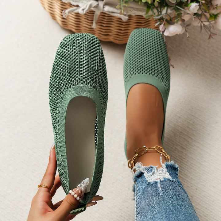 Damen Atmungsaktive Strick‑Ballerinas mit quadratischer Spitze Drune