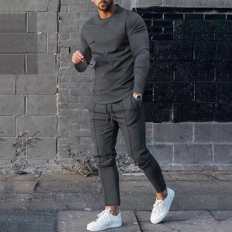 Herren nan athletisches Longsleeve- und Nahtdetail-Jogginghose-Set mit schlanker Passform Drune