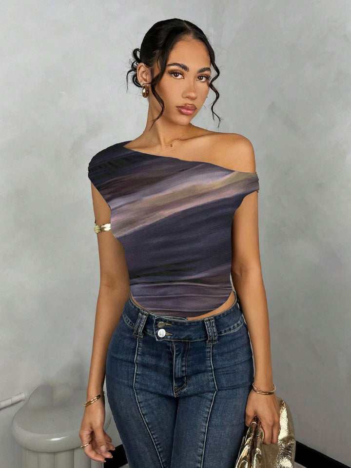 Damen Asymmetrisches Crop-Top mit elegantem Wellendesign und raffiniertem Schnitt Drune