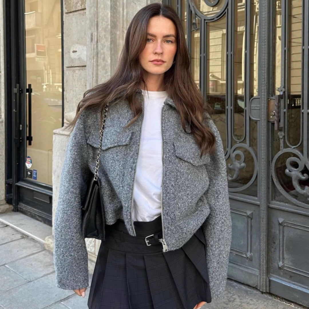 Damen Oversize-Shacket aus Wollmix mit Reißverschluss und aufgesetzten Pattentaschen Drune