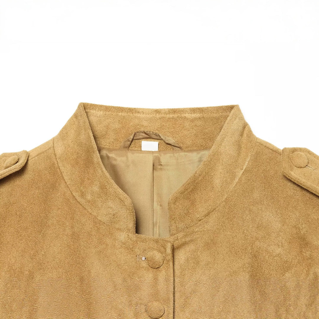 Damen Wildlederjacke im Militärstil mit Stehkragen Drune
