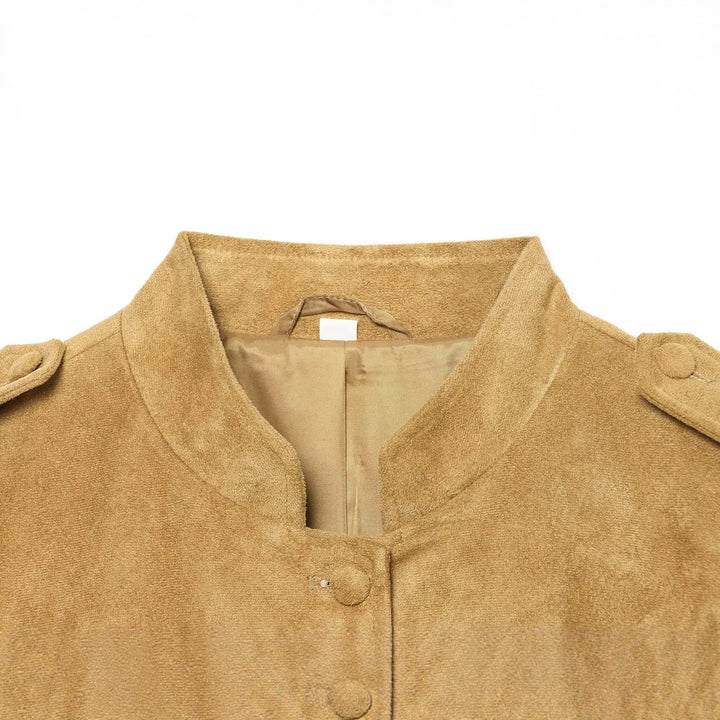 Damen Wildlederjacke im Militärstil mit Stehkragen Drune