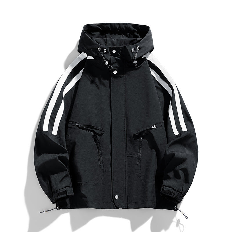 Unisex Sportlich-urbaner Kapuzen-Windbreaker mit Kontraststreifen Drune