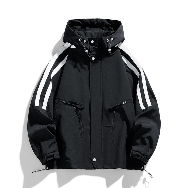 Unisex Sportlich-urbaner Kapuzen-Windbreaker mit Kontraststreifen Drune