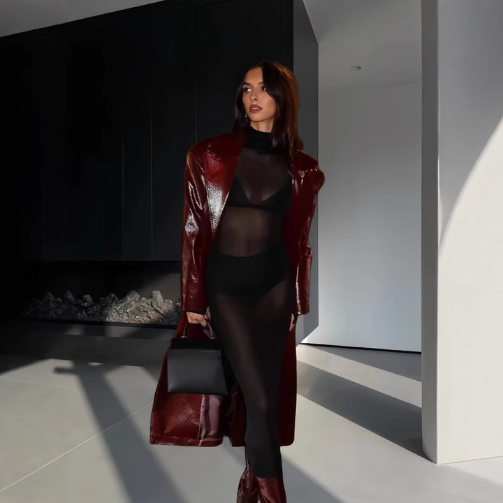 Damen Eleganter und figurbetonter Maxikleid mit transparenten Einsätzen Drune