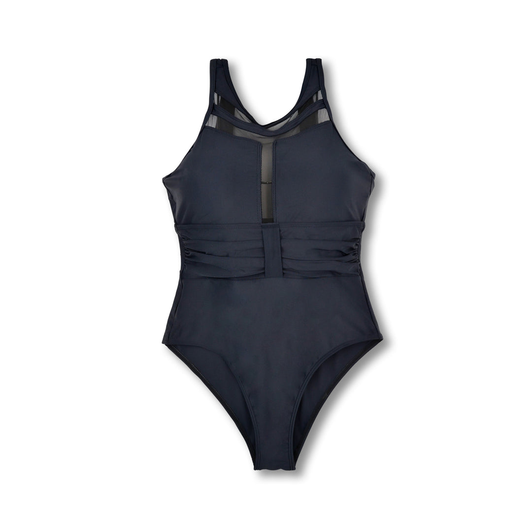 Damen Sportlicher Einteiler Badeanzug mit transparenten Mesh-Details Drune
