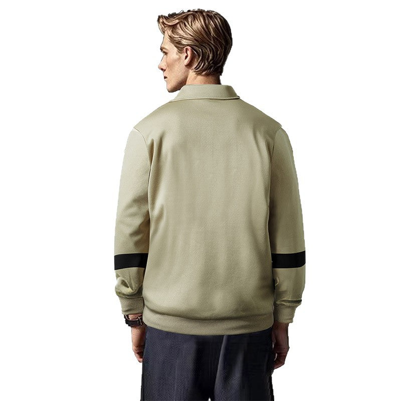 Herren Relaxed Polo-Sweatshirt mit Druckknopf-Blende und Kontrastarmdetails Drune