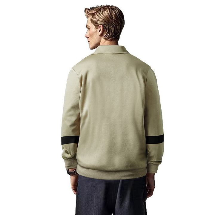 Herren Relaxed Polo-Sweatshirt mit Druckknopf-Blende und Kontrastarmdetails Drune