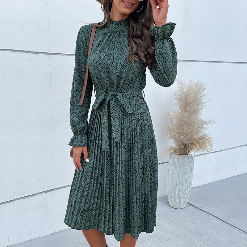 Damen Midi-Kleid mit Taillengürtel und Rüschendetails Drune