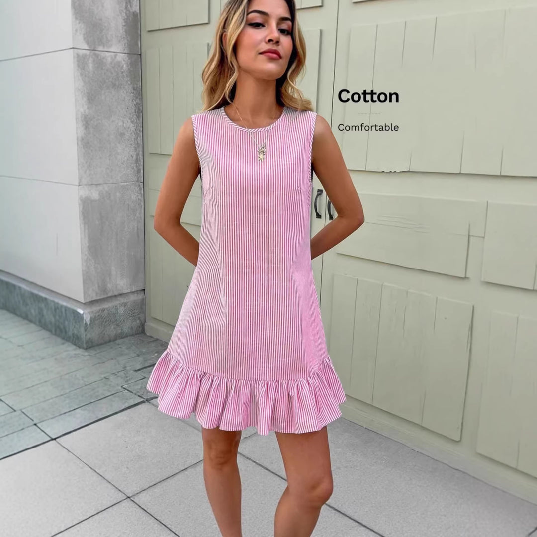 Damen Sommerliches Streifen-Kleid mit Rüschensaum Drune