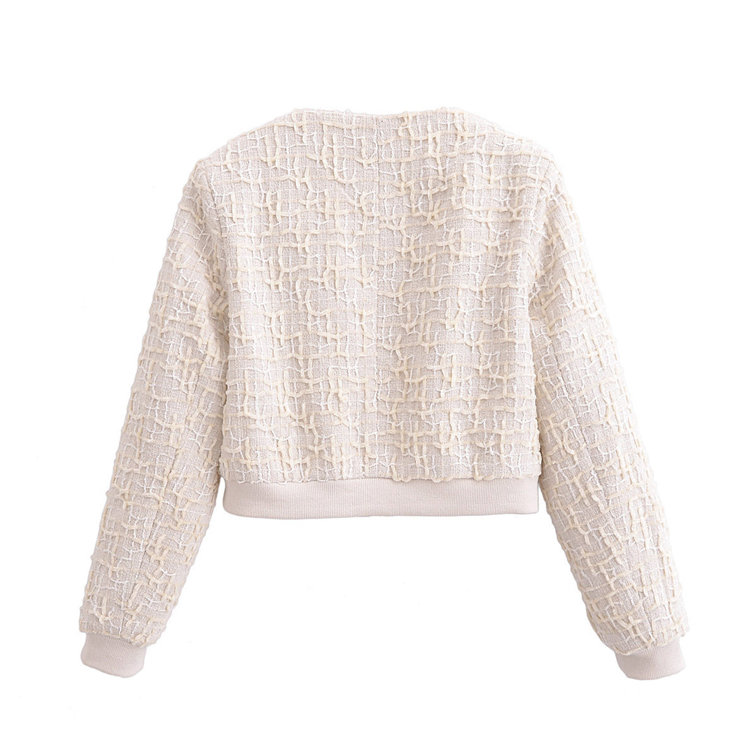 Damen nan taillierter Bouclé-Blouson mit Rundhalsausschnitt und goldfarbenen Druckknöpfen Drune