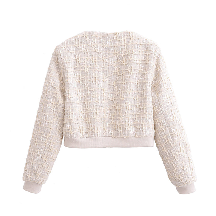 Damen nan taillierter Bouclé-Blouson mit Rundhalsausschnitt und goldfarbenen Druckknöpfen Drune