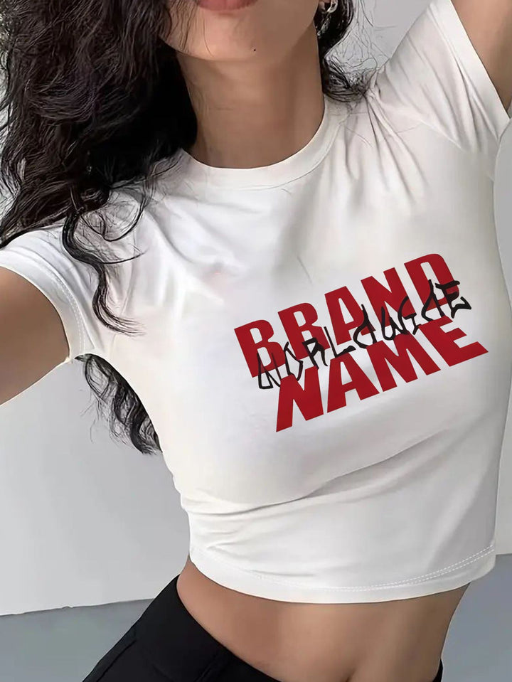 Damen Kurzarm T-Shirt mit aufgedrucktem Lippenmotiv Drune
