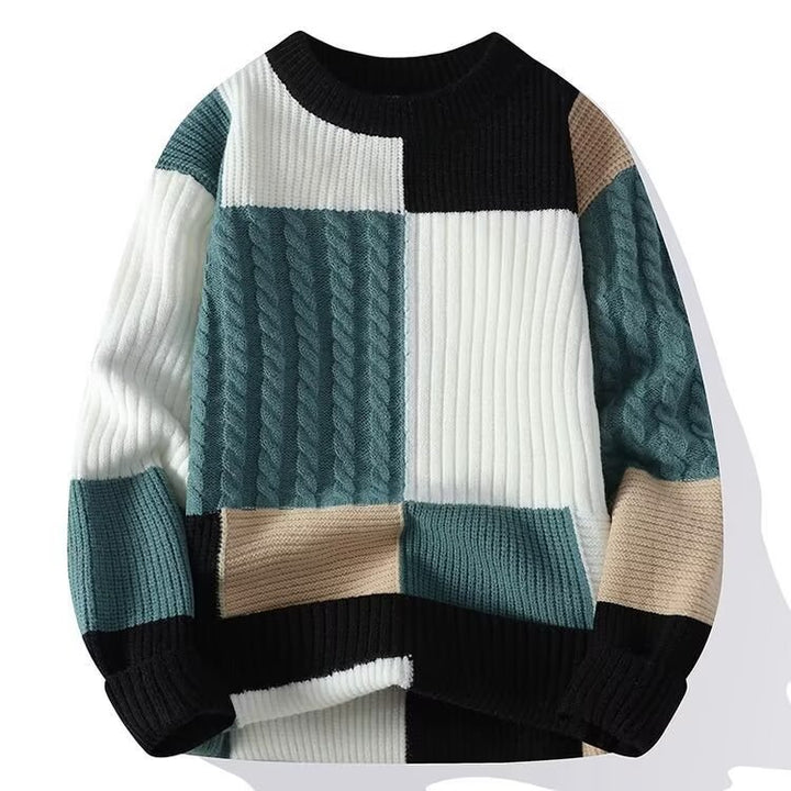 Damen Modischer grob gestrickter Pullover mit modernen Farbblock-Design Drune